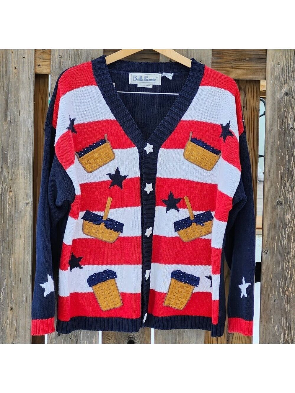 Vintage Longaberger Basket Knit Sweater Women Size XL American Flag Belle Pointe
